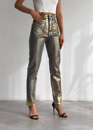 Жіночі джинси мом з золотим напиленням на високій посадці стильні трендові4 фото