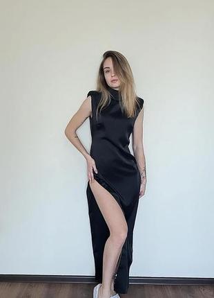Сукня сатинова максі з розрізами по боках misspap2 фото