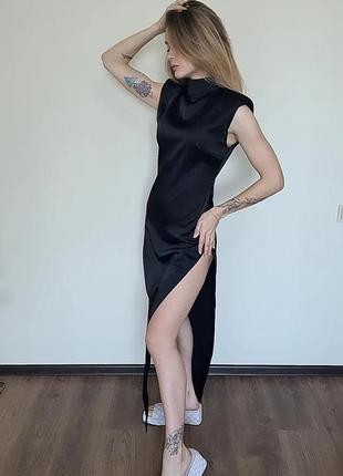 Сукня сатинова максі з розрізами по боках misspap4 фото