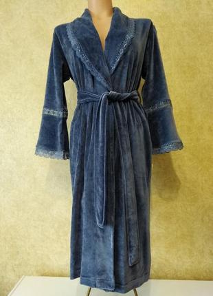 Велюровый халат миди с кружевом  nusa бамбук размер 34/361 фото