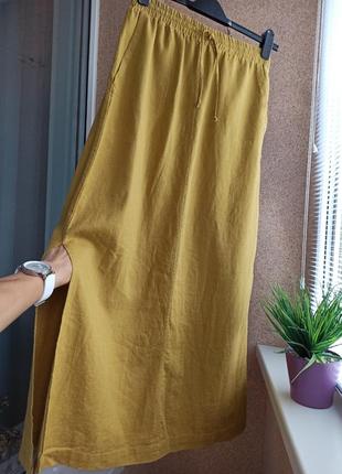 Красивая стильная длинная юбка прямого свободного силуэта с содержанием льна5 фото