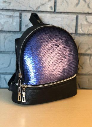 Рюкзак пайетки средний черный фиолетовый1 фото
