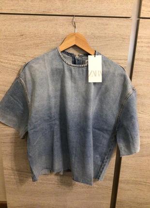 Zara джинсова футболка рубашка8 фото