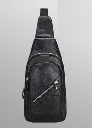 Чоловіча крос-боді сумка на груди шкіряна чорна | бананка барсетка для чоловіків класична натуральна шкіра pro1165