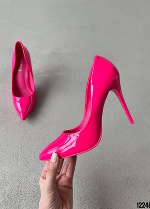 Туфли лодочки розовые фуксия на высоком каблуке шпильке розовые фуксия