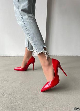Туфли лодочки на каблуке шпильке красные лаковые лак2 фото