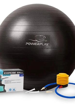 М'яч для фітнесу (фітбол) powerplay 4001 ø65 cm gymball  чорний + помпа pro640