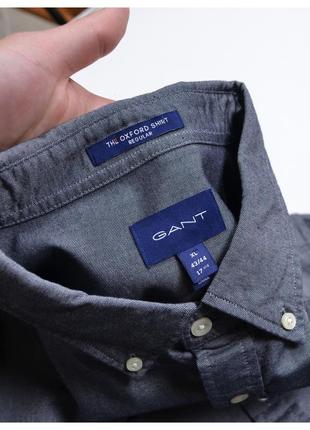 Gant xl / сіро-синя сорочка оксфорд із вишитим лого2 фото