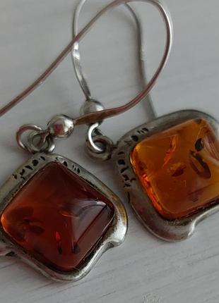 Вінтажні срібні з бурштином сережки