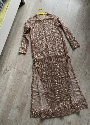 Гарна сукня довга святкова в паєтках з розрізами по боках 16 ххл4 фото