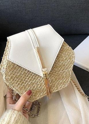 Жіноча міні сумочка клатч плетена солом'яна маленька сумка шестигранна pro699