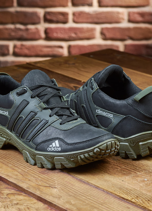 Кросівки adidas осінньо-весняні чоловічі *a 30 ч- олива*, спортивні кросівки з натуральної шкіри3 фото
