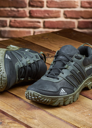 Кросівки adidas осінньо-весняні чоловічі *a 30 ч- олива*, спортивні кросівки з натуральної шкіри4 фото