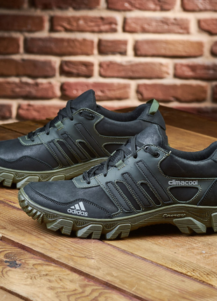 Кросівки adidas осінньо-весняні чоловічі *a 30 ч- олива*, спортивні кросівки з натуральної шкіри5 фото