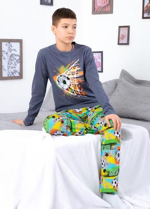 Легка бавовняна піжама з м'ячами, підліткова піжама для хлопчика, лёгкая хлопковая пижама с мячиками для мальчика4 фото