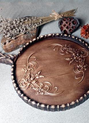 Різьблена тарілка дерев'яна для подачі млинців 18 х 25 см.6 фото