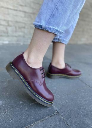 Туфли бордовые кожаные на шнурках низком ходу женские натуральная кожа3 фото