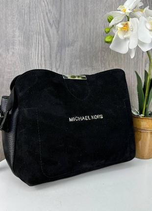 Женская замшевая сумка в стиле майкл корс черная, мини сумочка натуральная замша michael kors pro_10992 фото