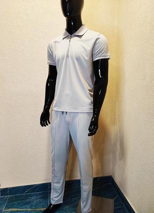 Спортивний костюм (футболка поло+штани) бежевий літній l розмір