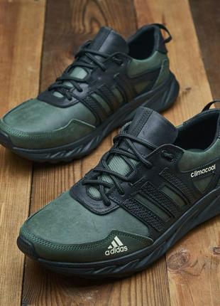 Чоловічі шкіряні кросівки з логотипом adidas хакі, натуральна шкіра7 фото