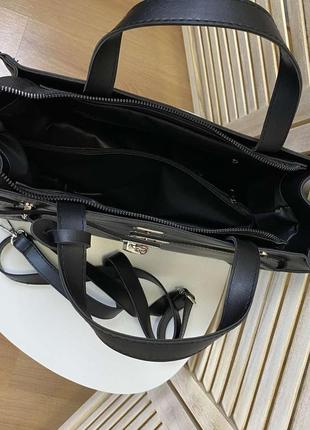 Женская большая сумка с замочком черная эко кожа, сумочка на плечо с декоративным замком pro_10759 фото