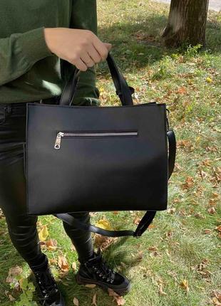 Женская большая сумка с замочком черная эко кожа, сумочка на плечо с декоративным замком pro_10758 фото
