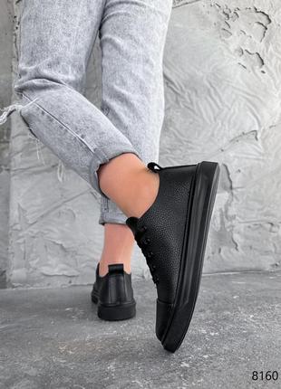 Черные натуральные кожаные кроссовки кеды кожа флотар8 фото
