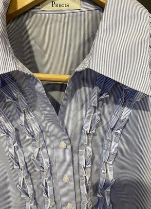 Précis сорочка у біло-синю вертикальну смужку з рюшою на грудях2 фото