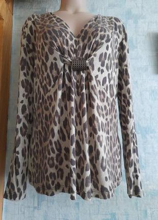 Стрейч віскозна  блуза з довгим рукавом ,леопардовий принт    (іспанія)   р 50