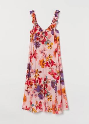 Розовое длинное платье сарафан в цветах h&m оверсайз1 фото