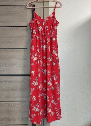 Червоний сарафан на вузьких бретелях із крепової тканини, с квітковим принтом h&m(40-42 размер)7 фото