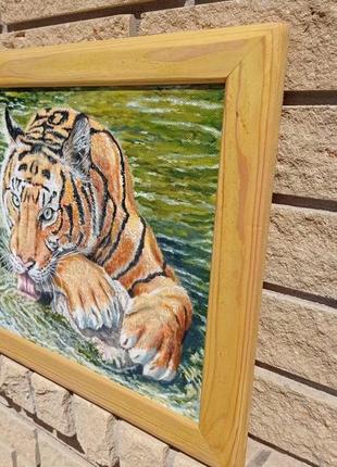 Картина олією на полотні "тигр". авторська робота, полотно, олія.5 фото