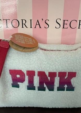 Гламурный клатч из шерпы sherpa beauty bag pink victoria's secret.2 фото