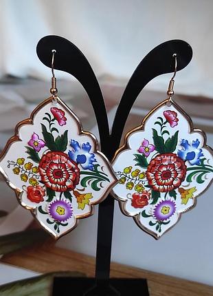Великі, неймовірно гарні і колоритні сережки з орнаментом квітами 🌸 😍