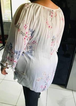 Итальянская белая блуза в цветах италия большой размер батал в стиле бохо3 фото