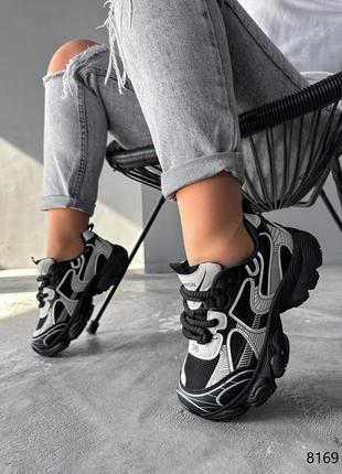 Кросівки жіночі kylie чорні + беж екошкіра/текстиль3 фото