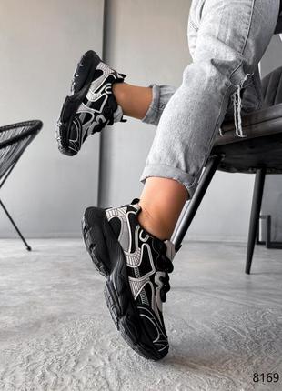Кросівки жіночі kylie чорні + беж екошкіра/текстиль2 фото