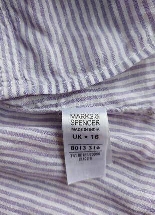 Лляна блуза біла у фіолетову смужку, блузка, сорочка 100% льон marks&spencer, р. 168 фото