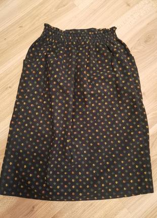 Спідниця вельветова у квіточку юбка з карманами2 фото
