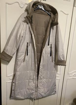 Трендова довга двостороння куртка (пальто) , колір мокко /молоко4 фото