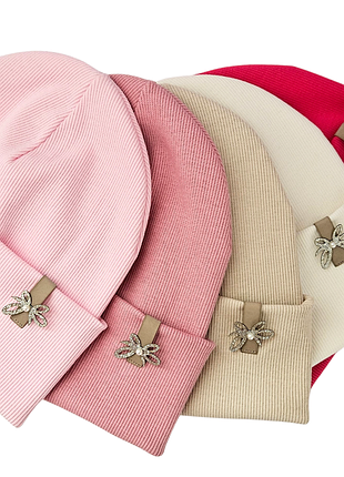 Шапка дівчача бантик р.48-52 рубчик подвійна демі 5 кольорів