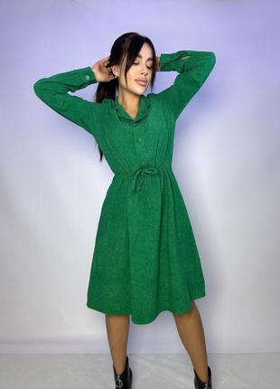 Сукня вельветова на гудзиках вільного крою міні з поясом бордова зелена якісна стильна6 фото
