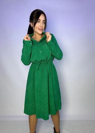 Сукня вельветова на гудзиках вільного крою міні з поясом бордова зелена якісна стильна9 фото