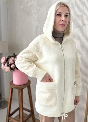 Куртка жіноча демі альпака тедді комбінована (рр 50-54) молоко2 фото