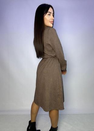 Сукня вельветова на гудзиках вільного крою міні з поясом коричнева зелена якісна стильна5 фото