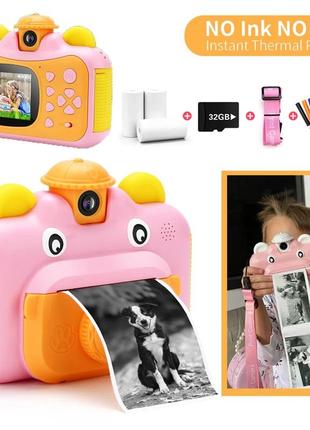 Дитячий фотоапарат 12 мп 1080p з функцією друку, рожевий