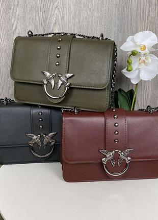 Стильна жіноча міні сумочка клатч pinko з птахами на ланцюжку pro799