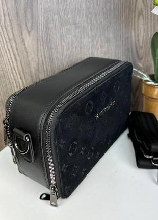 Замшевая женская мини сумочка клатч с тиснением черная lv, сумка для девушек из натуральной замши pro_9753 фото