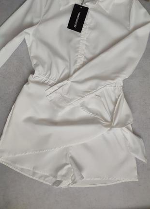Жіночий білий ромпер костюм сорочка з довгим рукавом6 фото