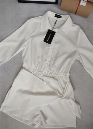 Жіночий білий ромпер костюм сорочка з довгим рукавом4 фото